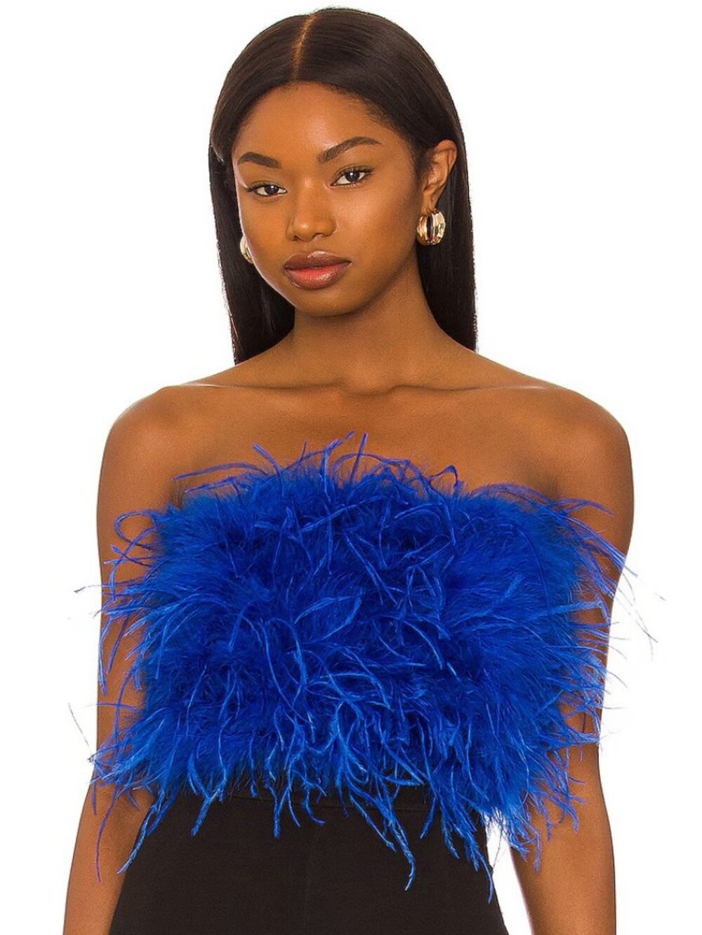 ๐ฅCHIC SEXY GLAM!๐ฅLAMARQUE x REVOLVE ZAINA COBALT LUXURIOUS OSTRICH FEATHER TOP - Picture 2 of 15